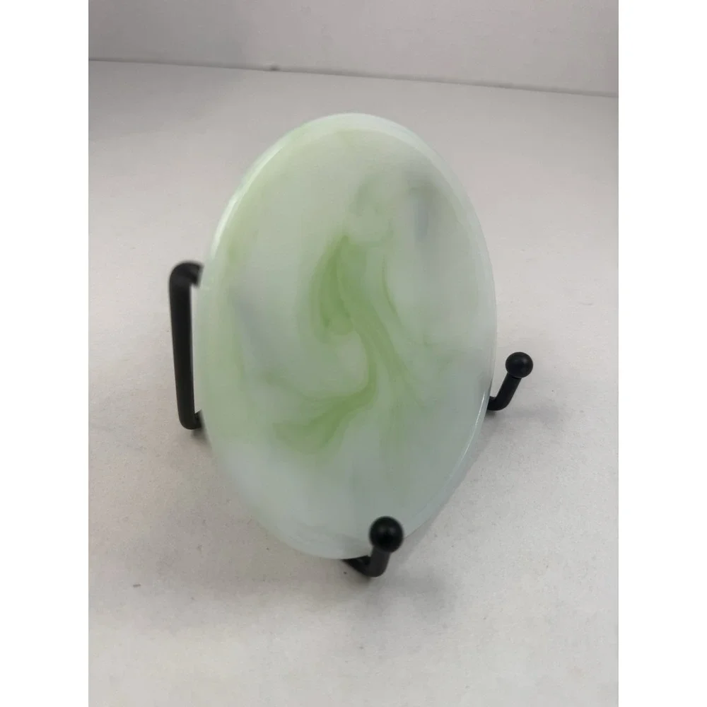 Akro Agate Green White Slag Childs Miniature Tea Set 4 1/4